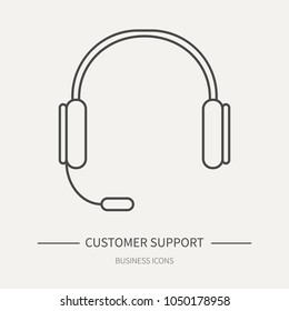 Customer support - business icon in flat thin line style. Graphic design elements for ad, apps, website,packaging, poster or brochure. Vector illustration