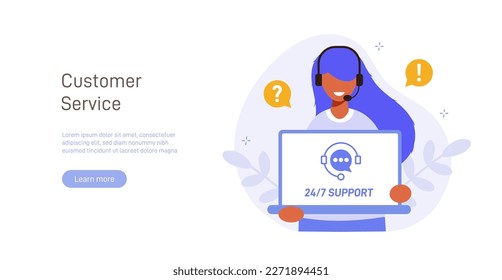 Customer support call center concept. Customer helpdesk, communication, call center, online help, frequently asked questions, support system, chat. Support creative illustration.
