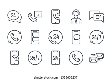 Customer support and call center related line icon set. Telemarketing and sales linear icons. Helpline and Support services outline vector sign collection.
