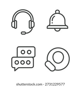 Customer Support and Call Center Service Icons - Headset, Notification, and Chat