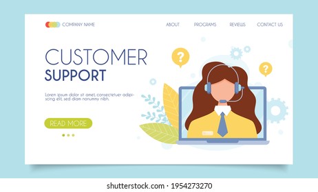Customer support call center. Call us today 24-7. Landing page concept. Flat design, vector illustration. 