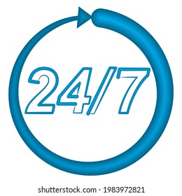 Ilustración de vectores de iconos del Centro de asistencia al cliente. 24 7 Servicio de Apoyo. Icono de tiempo de trabajo de 24 horas
