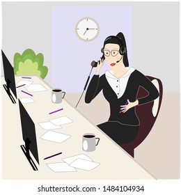 Customer support center vector image and office background