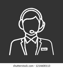 Customer support chalk icon. Call center operator. Clients care service. Hotline. Website manager. Isolated vector chalkboard illustration