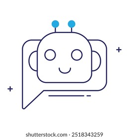 Suporte ao cliente Chat Bot Icon Design, assistente de IA, assistente virtual, respostas automatizadas, tecnologia chatbot