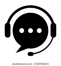 Customer Support Chat Icon with Headset and Speech Bubble. Technical Help Service Symbol, operator, staff, agent, for Call Center, Hotline, Online Assistance, Communication and Messaging Concepts