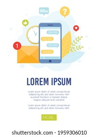 Customer support chat on smartphone and email ticket. Helpdesk concept. Vector Illustration.