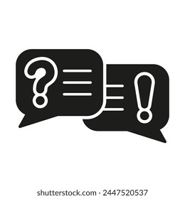 Customer Support Chat Silhouette Icon. Speech Bubble With Question Mark And Exclamation Mark Glyph Pictogram. Dialog Solid Sign. FAQ Symbol. Isolated Vector Illustration.