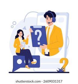 Customer support with chatbot chat bot, call center, and technical help service in modern flat illustration