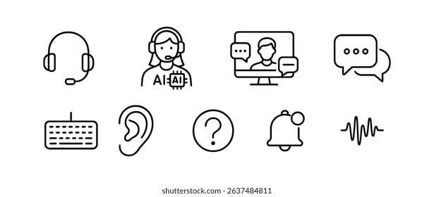 Customer support communication line icon set. headset, chat, bell, keyboard