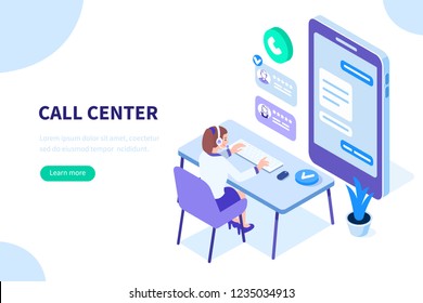 Customer support concept. Can use for web banner, infographics, hero images. Flat isometric vector illustration isolated on white background.