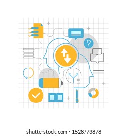 Customer support concept. Consultant on hotline chat, telemarketer. Help desk talking. Info graphic of call center answer. Girl technical professional receptionist