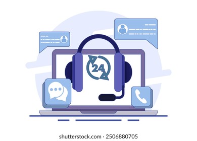 Customer support concept, customer service, online support, help desk, contact us form. Contact us, Customer care service, Online support, Hotline, Help desk. Flat vector illustration.