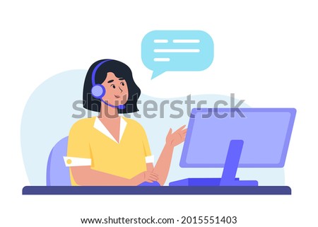 Customer support department staff helping a client via hotline call to solve a problem, dispatcher
