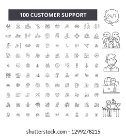 Customer support editable line icons, 100 vector set, collection. Customer support black outline illustrations, signs, symbols