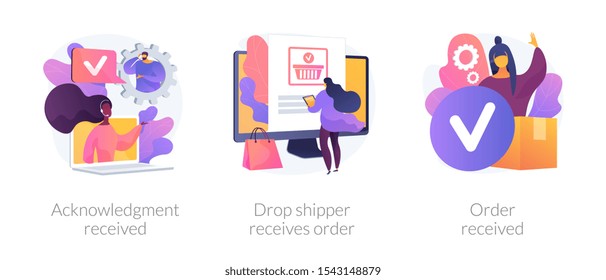 Kundenservice, Eilzustellung, Transportgeschäft. Empfangsbestätigung erhalten, Dropdown-Absender erhält Bestellung, Bestellung erhalten Metaphern. Metapherillustrationen aus Vektorillustration