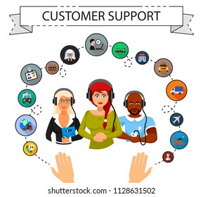 Customer support flat icons concept. Vector illustration. Element template for design.