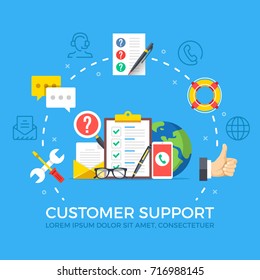 Customer support flat illustration concept. Creative flat icons set, thin line icons set, graphic elements for web banners, websites, infographics. Modern vector illustration