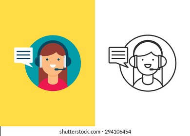 Icono de vector de estilo de línea y plano de asistencia al cliente