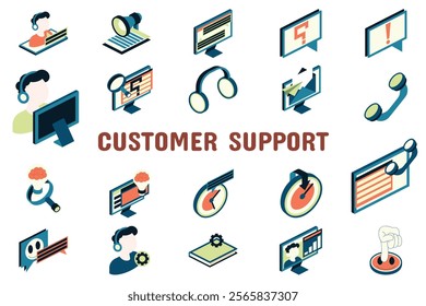 Customer Support Flat Vector Illustration Icon Sticker Set Design Materials