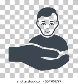 Customer Support Hand vector pictogram. Illustration style is flat iconic smooth blue symbol on a chess transparent background.