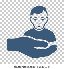 Customer Support Hand vector pictogram. Illustration style is flat iconic blue symbol on a chess transparent background.