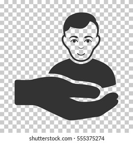 Customer Support Hand vector pictograph. Illustration style is flat iconic gray symbol on a chess transparent background.