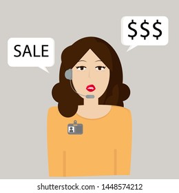 Customer support with headphone. Vector isolated on white background.