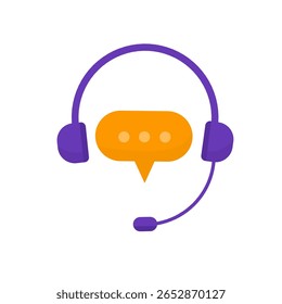 Customer support. Headphones with microphone with speech bubble chat icon, .Customer consultation service online.