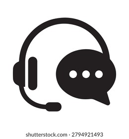 Customer Support Headset Icon – Live Chat Service and Technical Support Vector Symbol