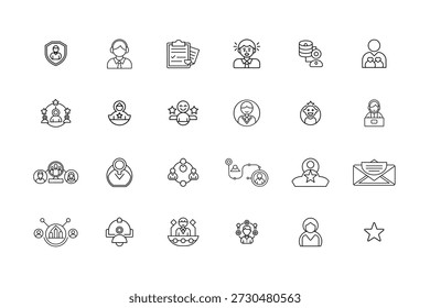 Conjunto de iconos de Vector de arte de línea de auriculares de Asistencia al cliente con símbolos de contorno de servicio de centro de llamadas Chat de comunicación Mesa de ayuda y Asistencia del cliente para Web App UI Branding y diseño de impresión