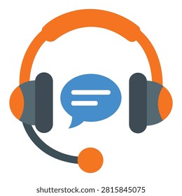 Customer support headset with speech message symbol isolated on white background modern vector illustration representing communication assistance call center online help and service related business applications.