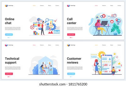 Customer support, help call center vector illustrations. Cartoon flat concept banners, interface website design with consultant hotline online chat, professional supporter answering helpdesk service