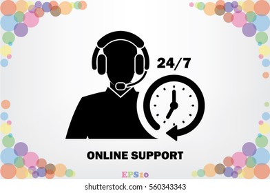 Customer support help desk icon vector EPS 10, assistant operator phoning badge, hot line communication emblem, agent user talking, flat icon modern design sign isolated 