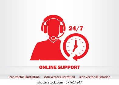 Customer support help desk icon vector EPS 10, assistant operator phoning badge, hot line communication emblem, agent user talking, flat icon modern design sign isolated.