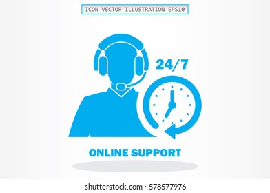 Customer support help desk icon vector EPS 10, assistant operator phoning badge, hot line communication emblem, agent user talking, flat icon modern design sign isolated.