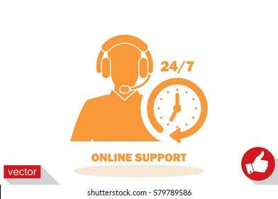 Customer support help desk icon vector EPS 10, assistant operator phoning badge, hot line communication emblem, agent user talking, flat icon modern design sign isolated.