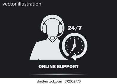 Customer support help desk icon vector EPS 10, assistant operator phoning badge, hot line communication emblem, agent user talking, flat icon modern design sign isolated