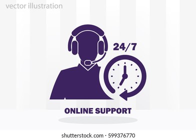 Customer support help desk icon vector EPS 10, assistant operator phoning badge, hot line communication emblem, agent user talking, flat icon modern design sign isolated