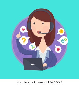 Customer support help desk woman operator service.