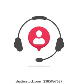 Customer support helpdesk logo symbol, assistant operator phoning badge, hotline communication emblem, abstract headphones, bubble speech, agent user talking, flat icon modern design sign isolated