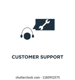 Customer Support icon. Black filled vector illustration. Customer Support symbol on white background. Can be used in web and mobile.