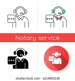 Customer support icon. Call, contact center. Telephone consultant. Phone operator. Online technical service. Helpline. Consultation. Linear black and RGB color styles. Isolated vector illustrations