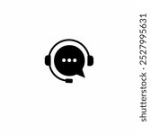 Customer support. Support Icon can be used for company, logo, and others.Headphones with microphone with speech bubble chat icon, Customer consultation service online.