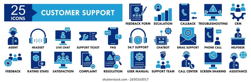 Customer Support icon collection set. Containing design customer, support, business, technology, service