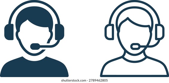 customer support icon design featuring two headsets with avatars for help and call assistance