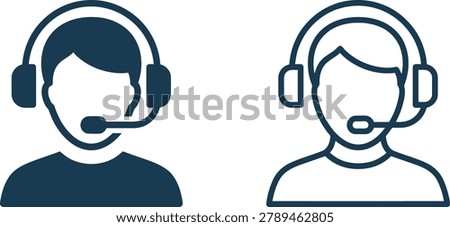 customer support icon design featuring two headsets with avatars for help and call assistance