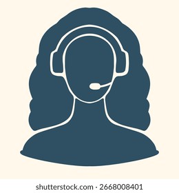Customer Support Icon Female Call Center Operator with Headset, Helpline and Technical Assistance Symbol