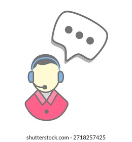 Customer support icon with headset agent and chat bubble. Flat vector illustration for online helpdesk, call center, customer service, communication, live chat, and technical support concepts.