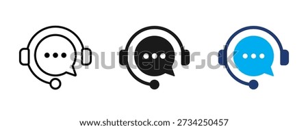 Customer support icon with headset and chat bubble. Online help service, call center communication, client assistance, technical support, customer care, contact service, and digital helpdesk concept.